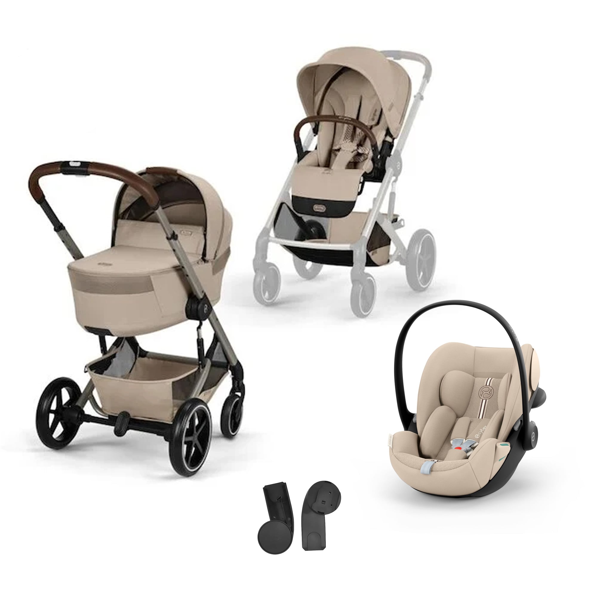 Cybex Pack Poussette Trio Balios S Lux avec Nacelle pliable + coque Cloud G3 tissu plus Almond beige + Adaptateurs coque Unique