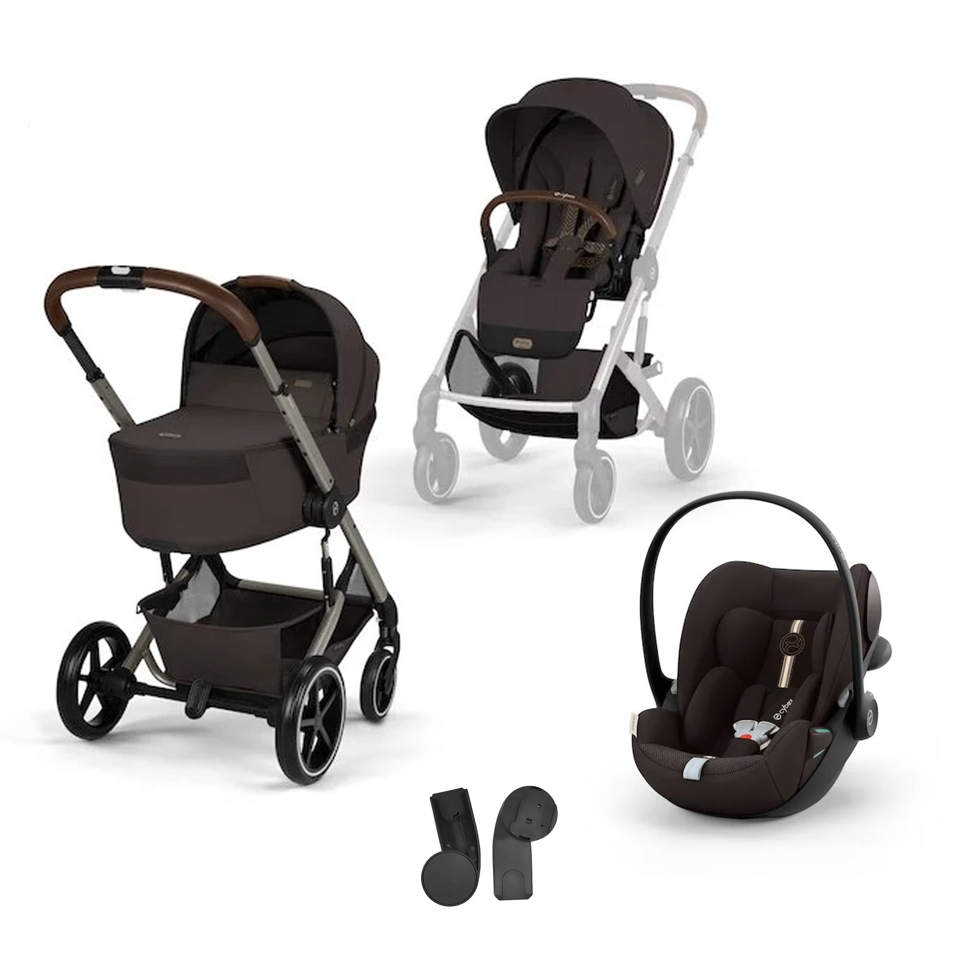 Cybex Pack Poussette Trio Balios S Lux avec Nacelle pliable + coque Cloud G3 tissu plus Chocolat Brown + Adaptateurs coque Unique