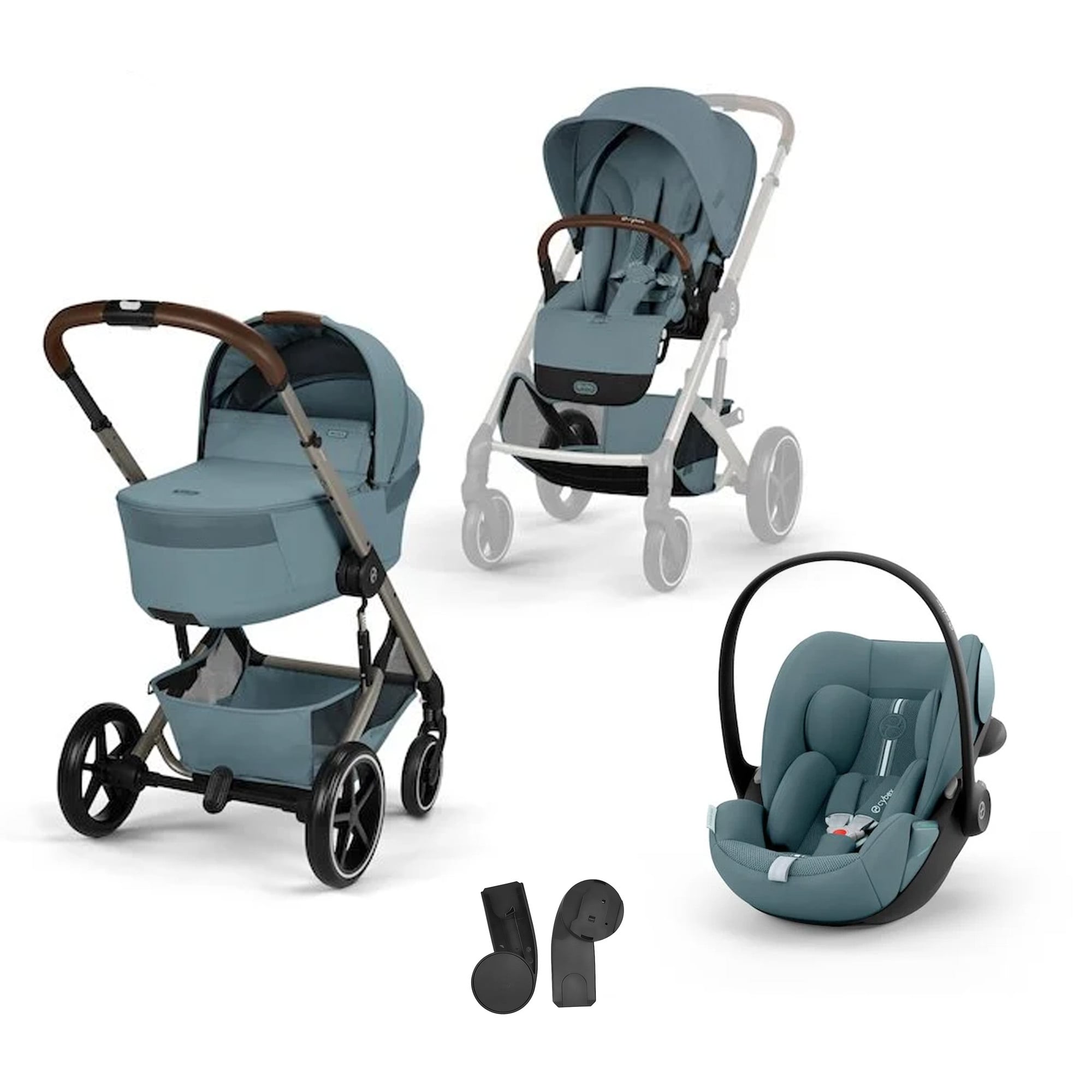 Cybex Pack Poussette Trio Balios S Lux avec Nacelle pliable + coque Cloud G3 tissu plus Stormy blue + Adaptateurs coque Unique