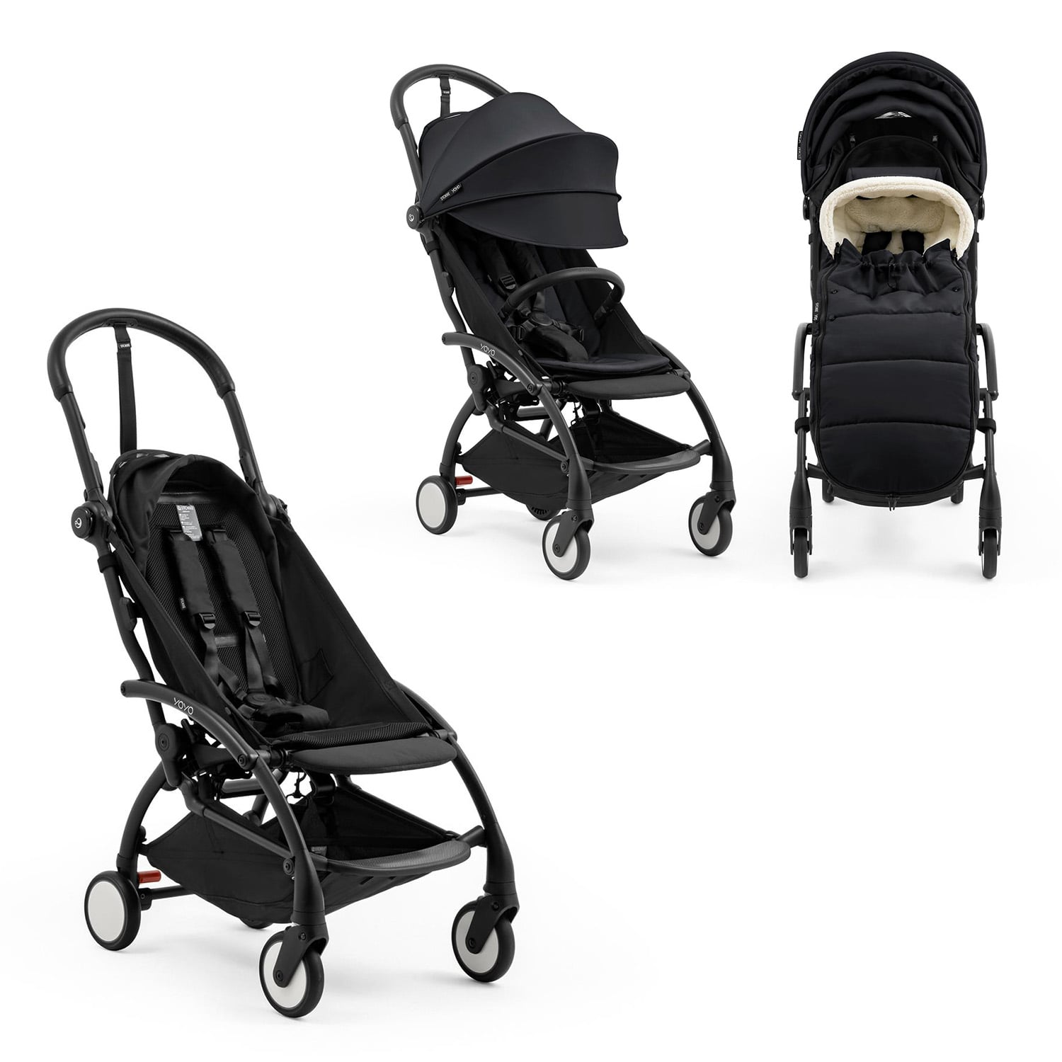 Stokke Pack Nouvelle Poussette YOYO 5 noir Pack 6m et Chancelière Black Unique