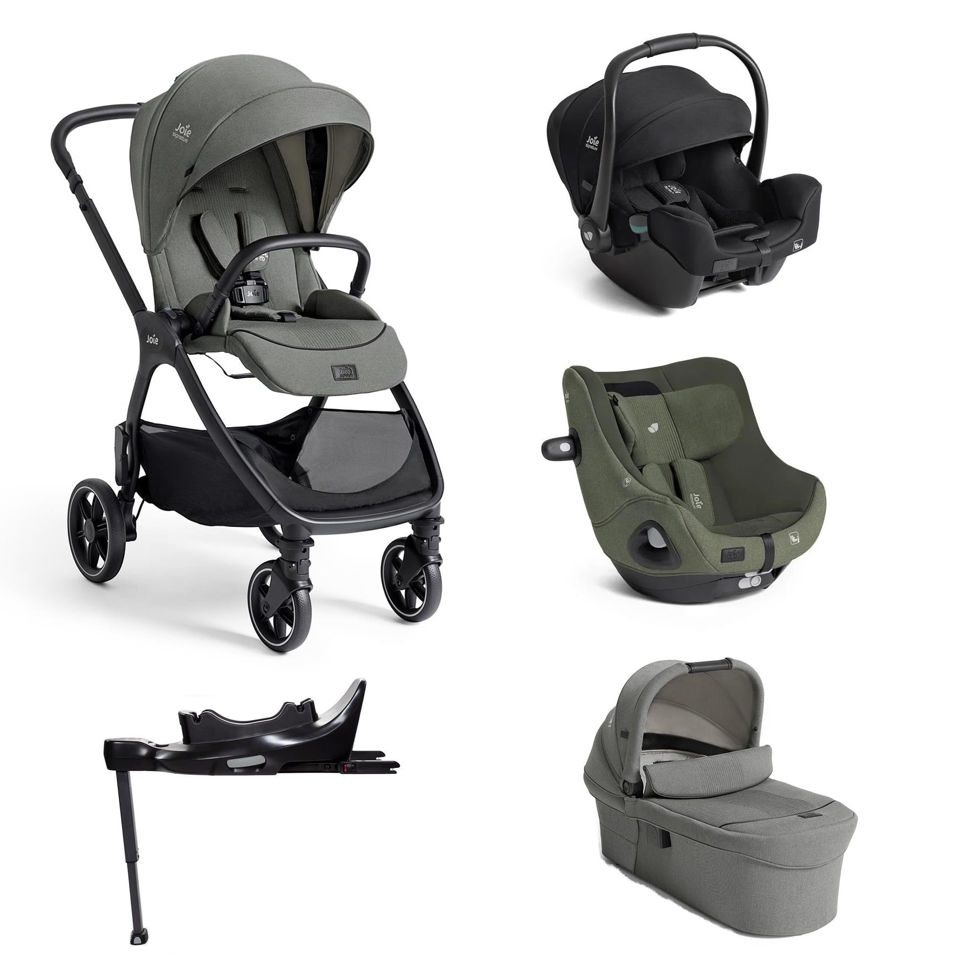 Joie Pack XL Poussette Valora Evergreen + Siège auto I-Harbour E Evergreen + Nacelle Ramble Xl Evergreen + Coque i-Starter Eclipse + Base Isofix pivotante Encore Unique