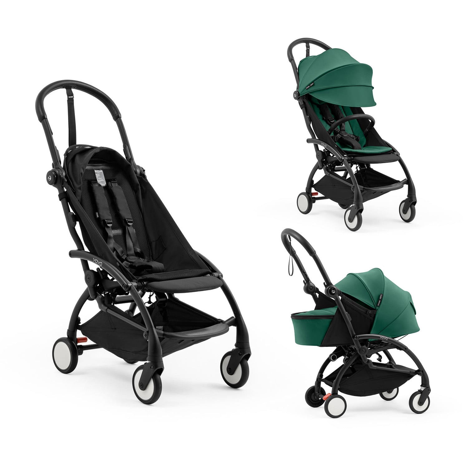 Stokke Pack Nouvelle Poussette YOYO 5 noir Pack Nouveau né et Pack 6m Forest Unique