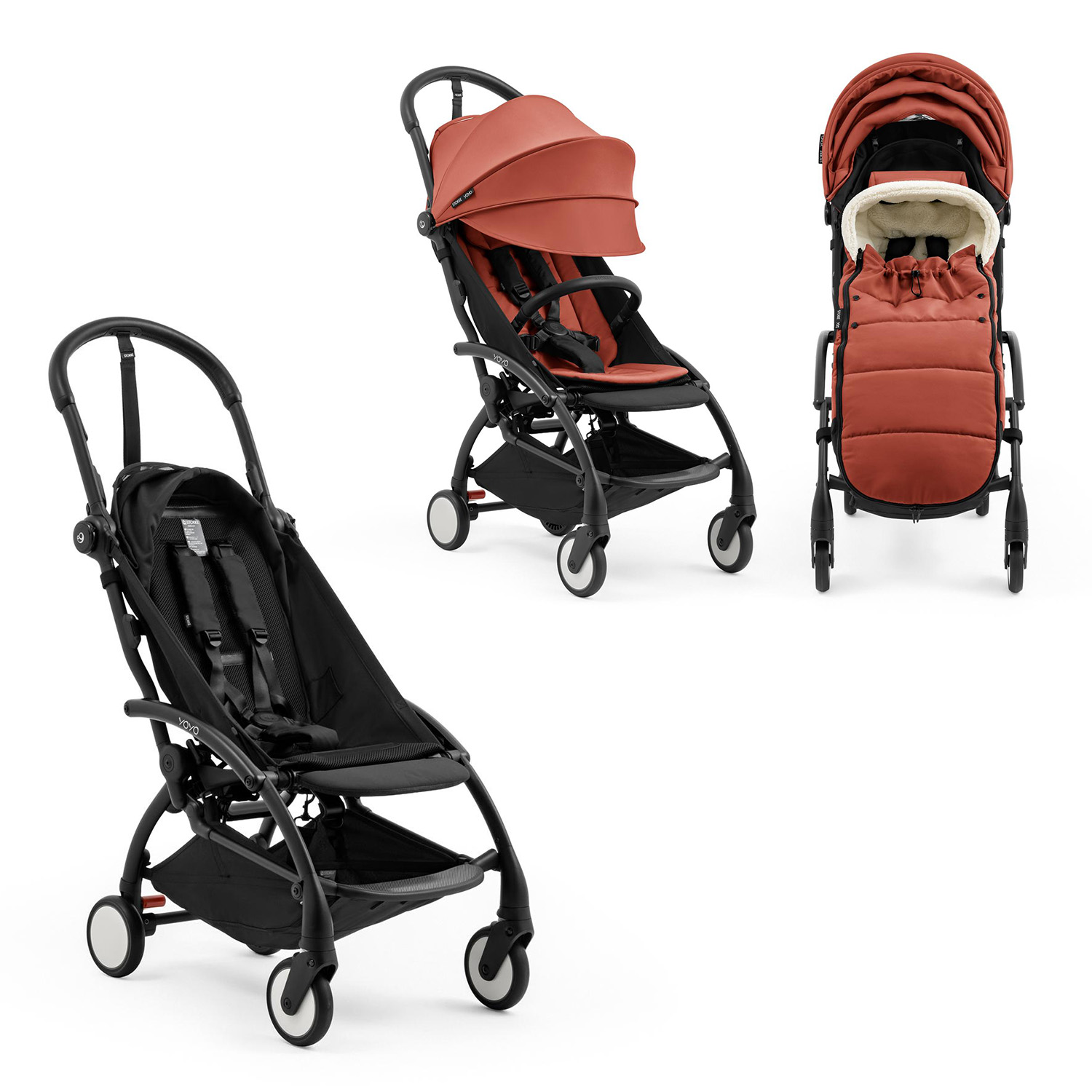 Stokke Pack Nouvelle Poussette YOYO 5 noir Pack 6m et Chancelière Berry Unique